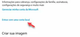 Entrando com uma conta local no Windows.