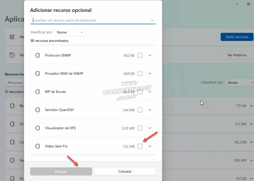 Instalando recurso do Windows para transmitir a tela do celular no computador.