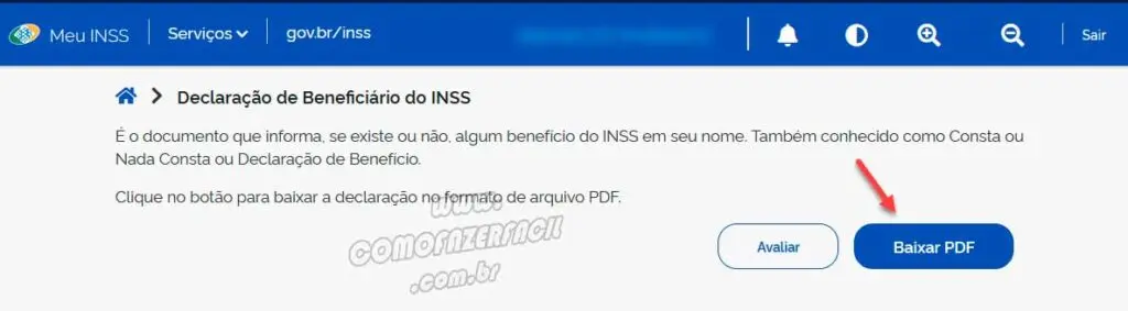 Baixando a declaração de benefícios do INSS em PDF.