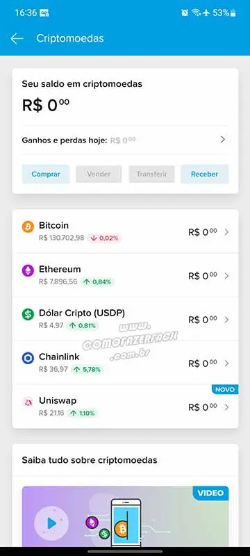 Comprando criptomoedas no mercado pago.