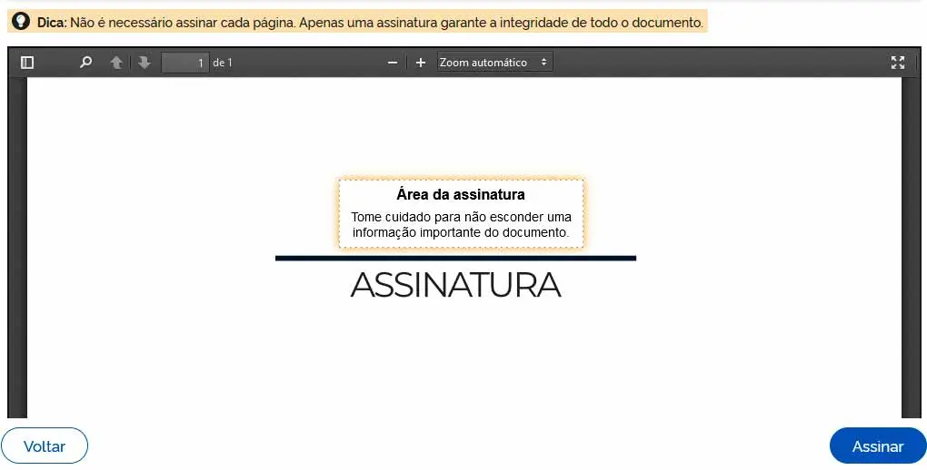 Assinando um documento eletronicamente.