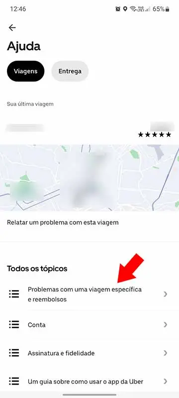 Problemas com uma viagem específica e reembolsos.