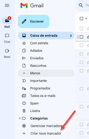 Criando um novo marcador no Gmail.