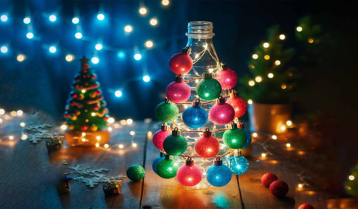 Mini árvore de Natal feita com garrafa PET passo a passo.