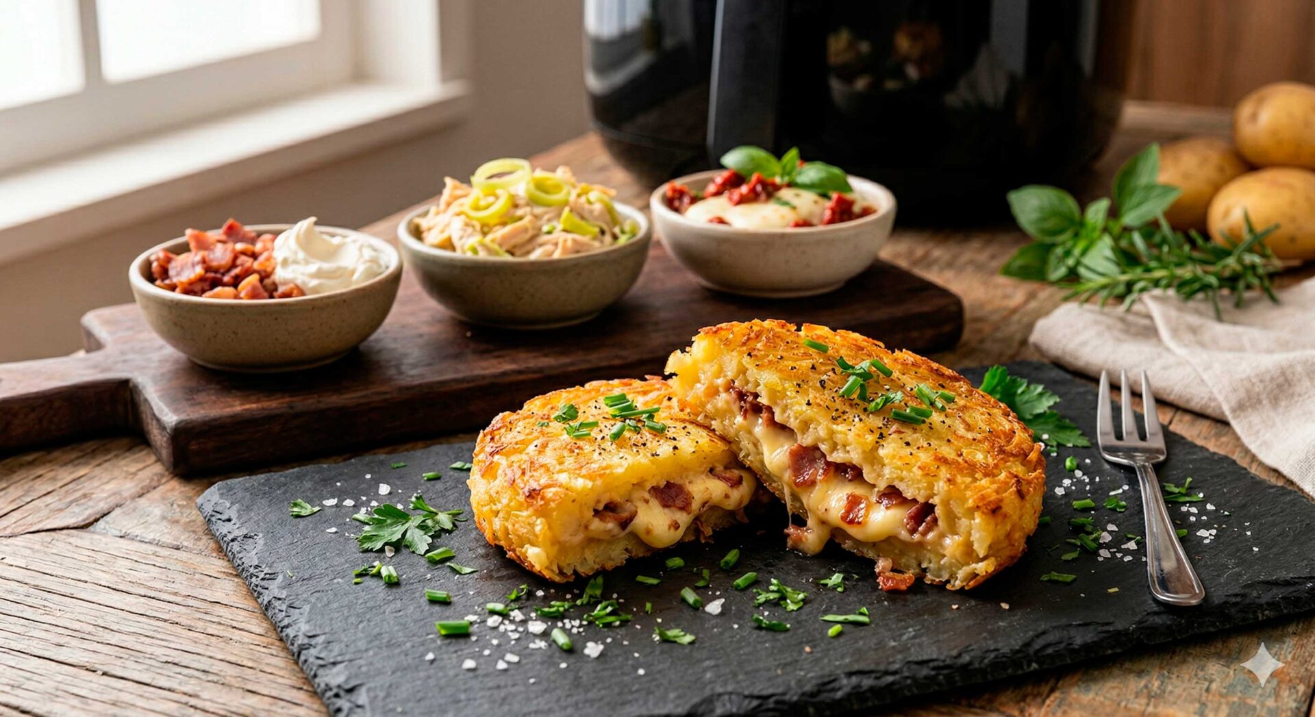 Batata recheada rosti na Airfryer - 3 recheios diferentes.