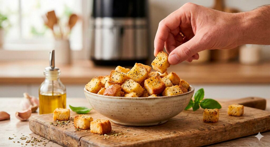 Como fazer crutons com pão de forma na Airfryer, um ótimo petisco