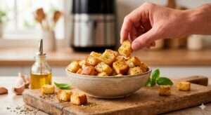 Como fazer crutons com pão de forma na Airfryer, um ótimo petisco.